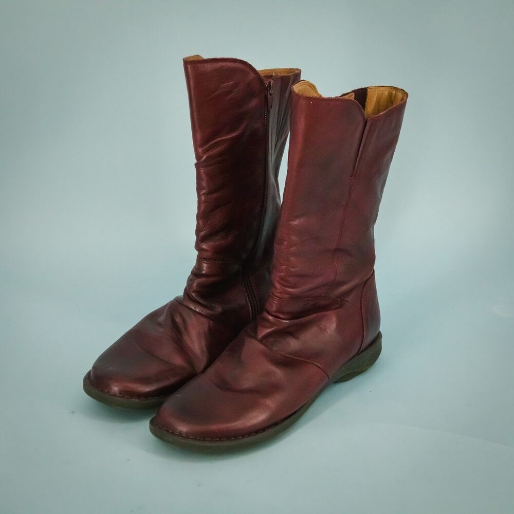 Miz Mooz 40 Size 9-9.5 Pass Burgundy Leather Slouchy Side Zip Leather Mid-Calf B - Picture 2 of 8